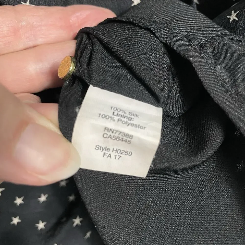 Madewell 100% Silk Swing Dress Size XS Black Star Print Holiday Party Career - Picture 11 of 12